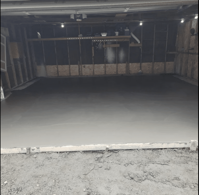 Garage concrete floor installation Des Moines Iowa
